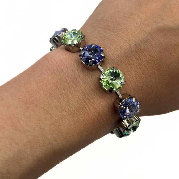 Handcrafted Swarovski Peridot, Lilac, & Blue Crystal Bracelet - Shiny Silver - Picture 4 of 12